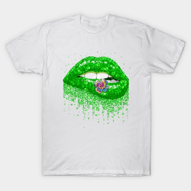 Green Lips Sexy Irish Tie-Dye Leopard Shamrock St Patricks Day T-Shirt by springins